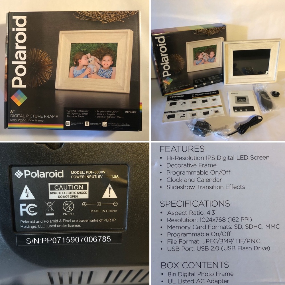 Polaroid 8” Digital Wood Photo Frame